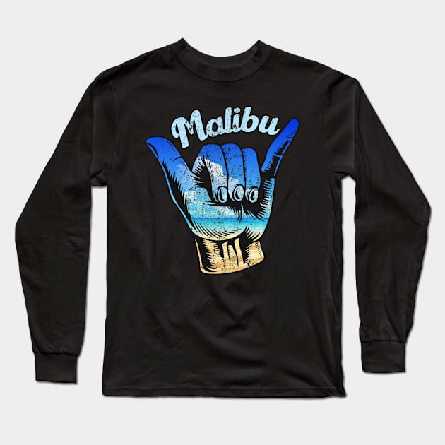 Malibu shaka hand. Malibu surfing . Perfect present for mother dad friend him or her Long Sleeve T-Shirt by SerenityByAlex